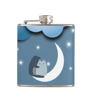 Cute Cats Cuddling on the Moon Art Flachmann