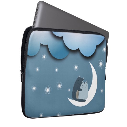 Cute Cats Cuddling on the Moon Art Laptopschutzhülle (Vorne Rechts)