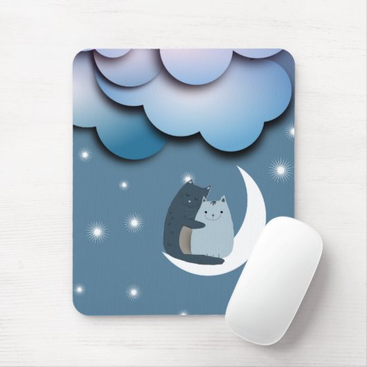 Cute Cats Cuddling on the Moon Art Mousepad (Mit Mouse)