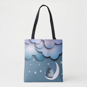 Cute Cats Cuddling on the Moon Art Tasche