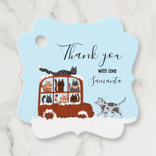 Cute Cats in car Winter Birthday Baby Gift Geschenkanhänger (Vorderseite)