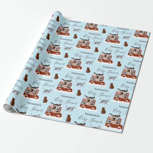 Cute Cats in car Winter Birthday Baby Gift Geschenkpapier (Ungerollt)