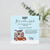Cute Cats in car Winter Cold Baby Shower  Einladung (Stehend Vorderseite)