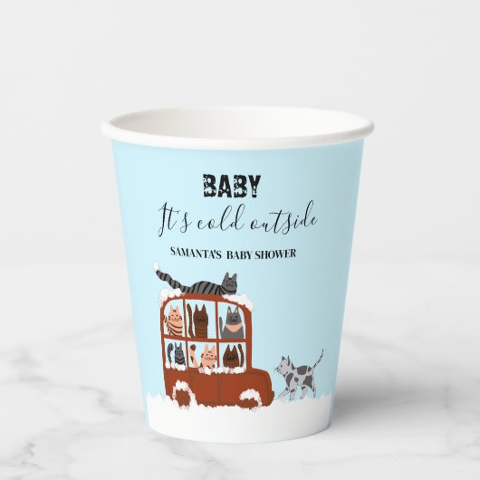 Cute Cats in car Winter Cold Baby Shower Pappbecher (Vorderseite)