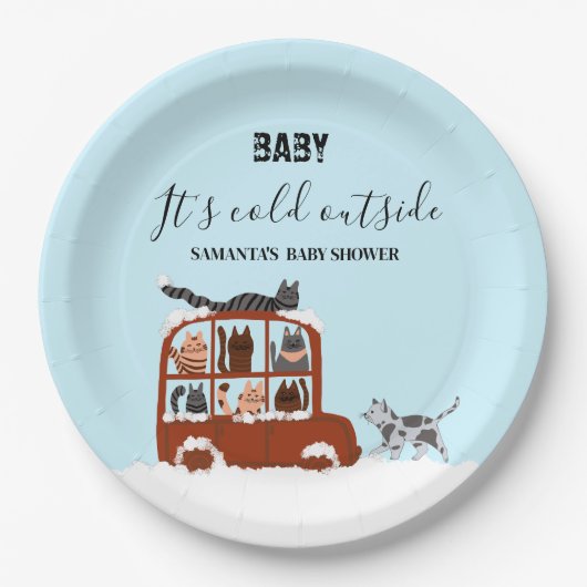 Cute Cats in car Winter Cold Baby Shower Pappteller (Vorderseite)