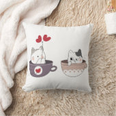 Cute Cats in Cups with Heart Ballons Kissen (Decke)