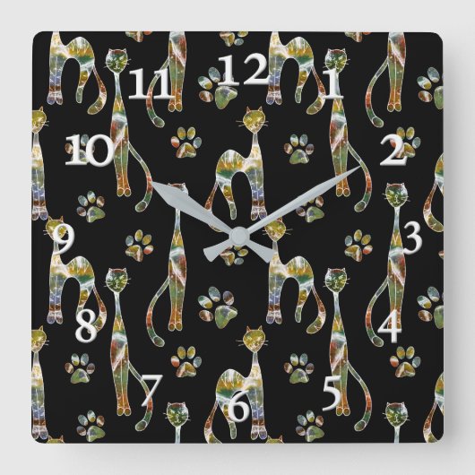 Cute cats large clock quadratische wanduhr (Vorderseite)