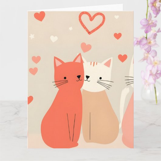 Cute Cats Love Valentine Hearts Pattern Coral Pink Karte (Orchidee)