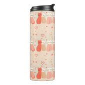 Cute Cats Love Valentine Hearts Pattern Coral Pink Thermosbecher (Nach links gedreht)