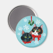 Cute cats, Mistletoe Christmas Winter snow Magnet (Vorderseite/Rückseite)