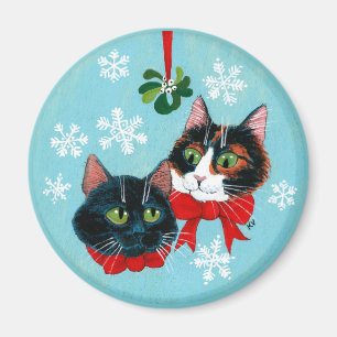 Cute cats, Mistletoe Christmas Winter snow Magnet