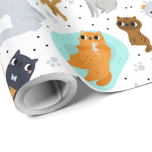 Cute cats Pattern Birthday for Cats Geschenkpapier (Rolleneckpunkt)