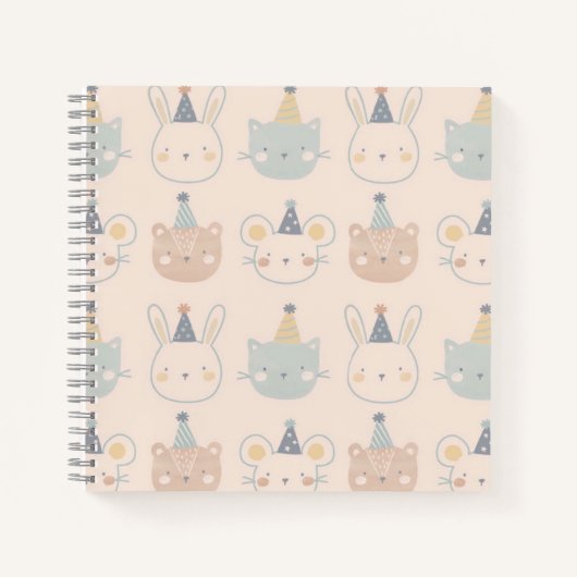 Cute Cats Rabbits and Bears Faces Pastel Pattern Notizblock (Vorderseite)