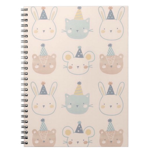 Cute Cats Rabbits and Bears Faces Pastel Pattern Notizblock (Vorderseite)