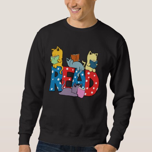 cute cats reading books librarian teacher graphic sweatshirt (Vorderseite)