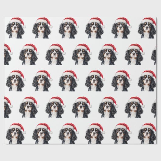 Cute Cavalier King Charles Spaniel with Santa Hat Geschenkpapier (Flach)
