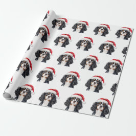 Cute Cavalier King Charles Spaniel with Santa Hat  Geschenkpapier