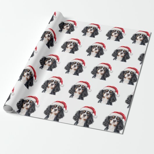 Cute Cavalier King Charles Spaniel with Santa Hat  Geschenkpapier (Ungerollt)