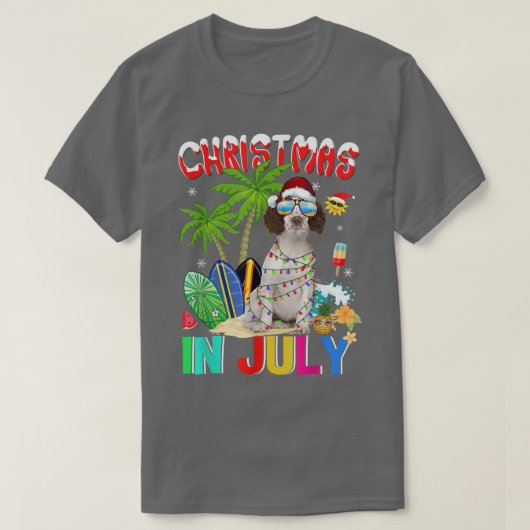 Cute Cavalier King in Santa Hat Sungasse Christm T-Shirt (Design vorne)