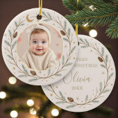 Cute Celestial Baby First Christmas Photo Keramik Ornament