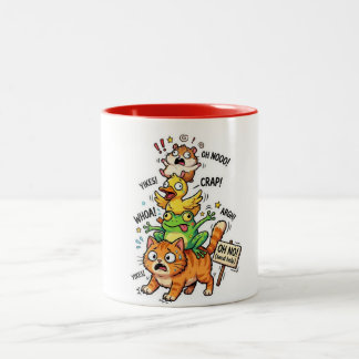 Cute Chaotic Animal Stack Meme – Available on Tees Zweifarbige Tasse