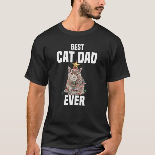 Cute Chartreux Cat with Fairy Lights Best Cat Dad T-Shirt (Vorderseite)