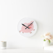 Cute Cheerful Cartoon Pig Wall Clock Runde Wanduhr (Zuhause)