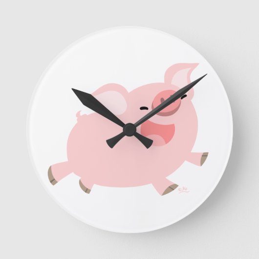 Cute Cheerful Cartoon Pig Wall Clock Runde Wanduhr (Vorderseite)