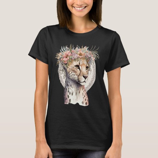 Cute Cheetah Flower Crown Boho Aesthetic T-Shirt (Vorderseite)