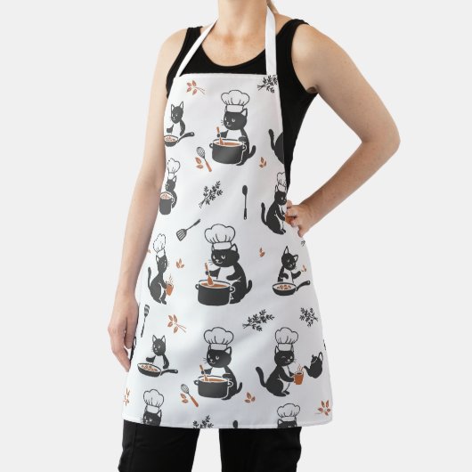 Cute Chef Cat Black and White Pattern Apron Schürze (InSitu)