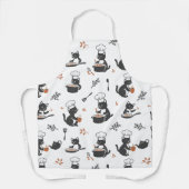 Cute Chef Cat Black and White Pattern Apron Schürze (Vorderseite)