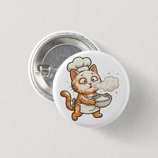 Cute Chef Cat Cooking Hot Food Button (Vorne & Hinten)