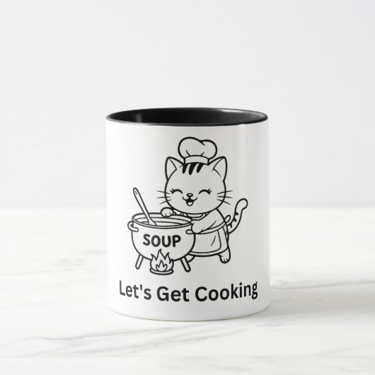 Cute Chef Cat Cooking Soup Tasse (Zentrum)