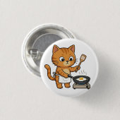 Cute Chef Cat Frying Egg Button (Vorne & Hinten)