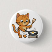 Cute Chef Cat Frying Egg Button (Vorderseite)