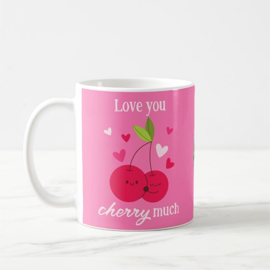 Cute Cherries Love Hearts Photo Valentines Pink Kaffeetasse (Links)