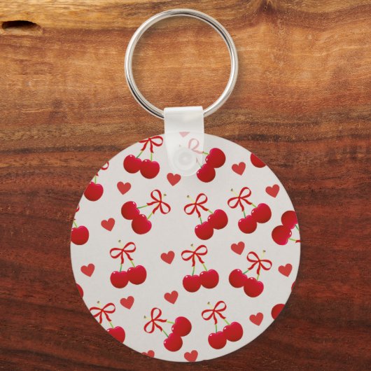 Cute Cherry and Heart Pattern Keychain Schlüsselanhänger (Vorderseite)