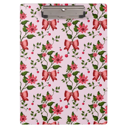Cute Cherry Bow floral Pattern  Klemmbrett (Vorderseite)