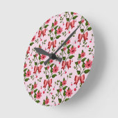 Cute Cherry Bow floral Pattern  Runde Wanduhr (Winkel)