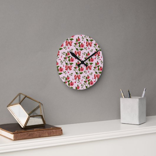 Cute Cherry Bow floral Pattern  Runde Wanduhr (Büro)