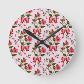 Cute Cherry Bow floral Pattern  Runde Wanduhr (Vorderseite)