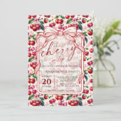 Cute Cherry Bow Themed Baby Shower Invitation Einladung (Stehend Vorderseite)