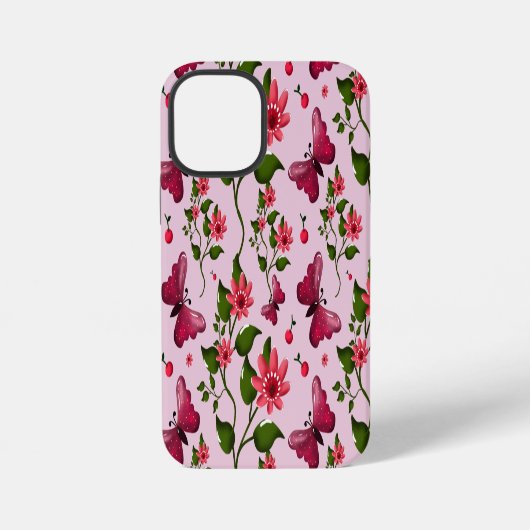 Cute Cherry Butterfly Pattern, Glossy Kawaii Fruit iPhone Hülle (Rückseite)