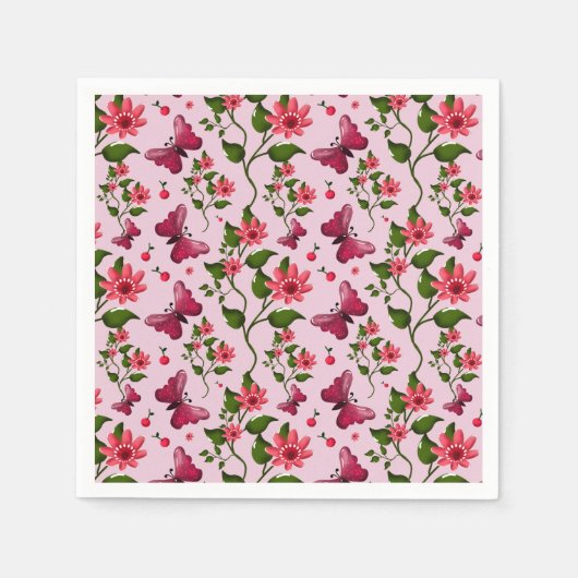 Cute Cherry Butterfly Pattern, Glossy Kawaii Fruit Serviette (Vorderseite)