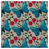 Cute Cherry Butterfly Pattern, Glossy Kawaii Fruit Stoff (Nahaufnahme)