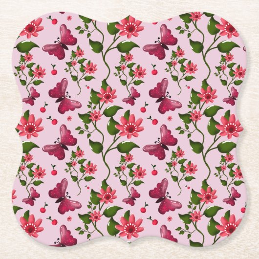 Cute Cherry Butterfly Pattern, Glossy Kawaii Fruit Untersetzer (Vorderseite)