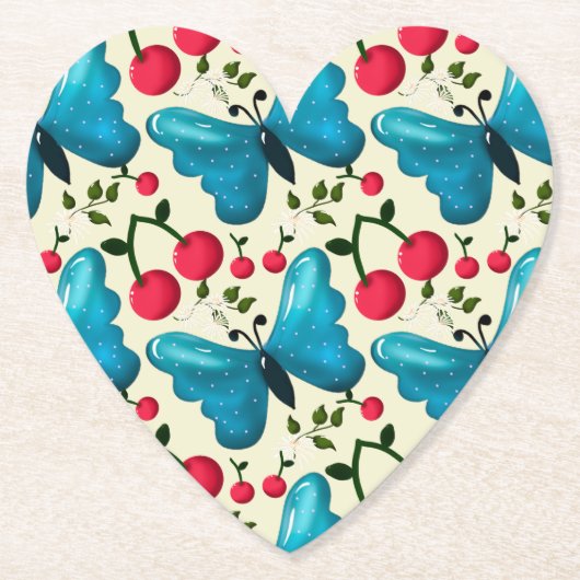 Cute Cherry Butterfly Pattern, Glossy Kawaii Fruit Untersetzer (Vorderseite)