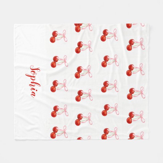 Cute Cherry Coquette Blanket - custom name Fleecedecke (Vorderseite (Horizontal))