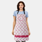 Cute Cherry Coquette Pink Custom Monogram Schürze (Getragen)