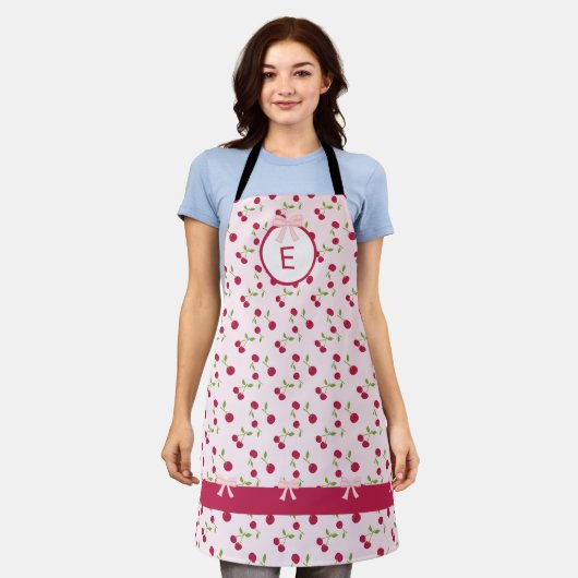 Cute Cherry Coquette Pink Custom Monogram Schürze (Getragen)